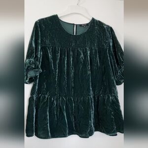 Madewell Dark Teal Crinkled Velvet Babydoll Swing Top, XXL, 16, 1X